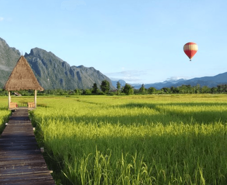 Northern Laos cultural travel scene with local architecture